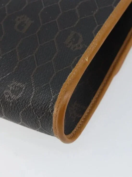 Christian Dior Honeycomb Canvas Chain Shoulder Bag PVC Black Gold Auth - Picture 10 of 15